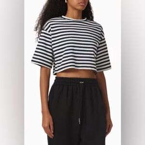 The Frankie Shop Karina cropped tee, navy and white stripes size M/L